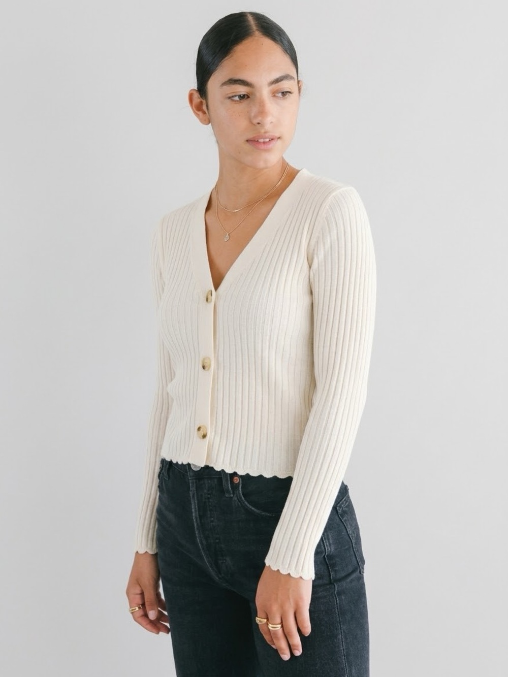 Rails Wool Silk Jase Ribbed Cardigan Sweater Size Medium Ivory Cream
